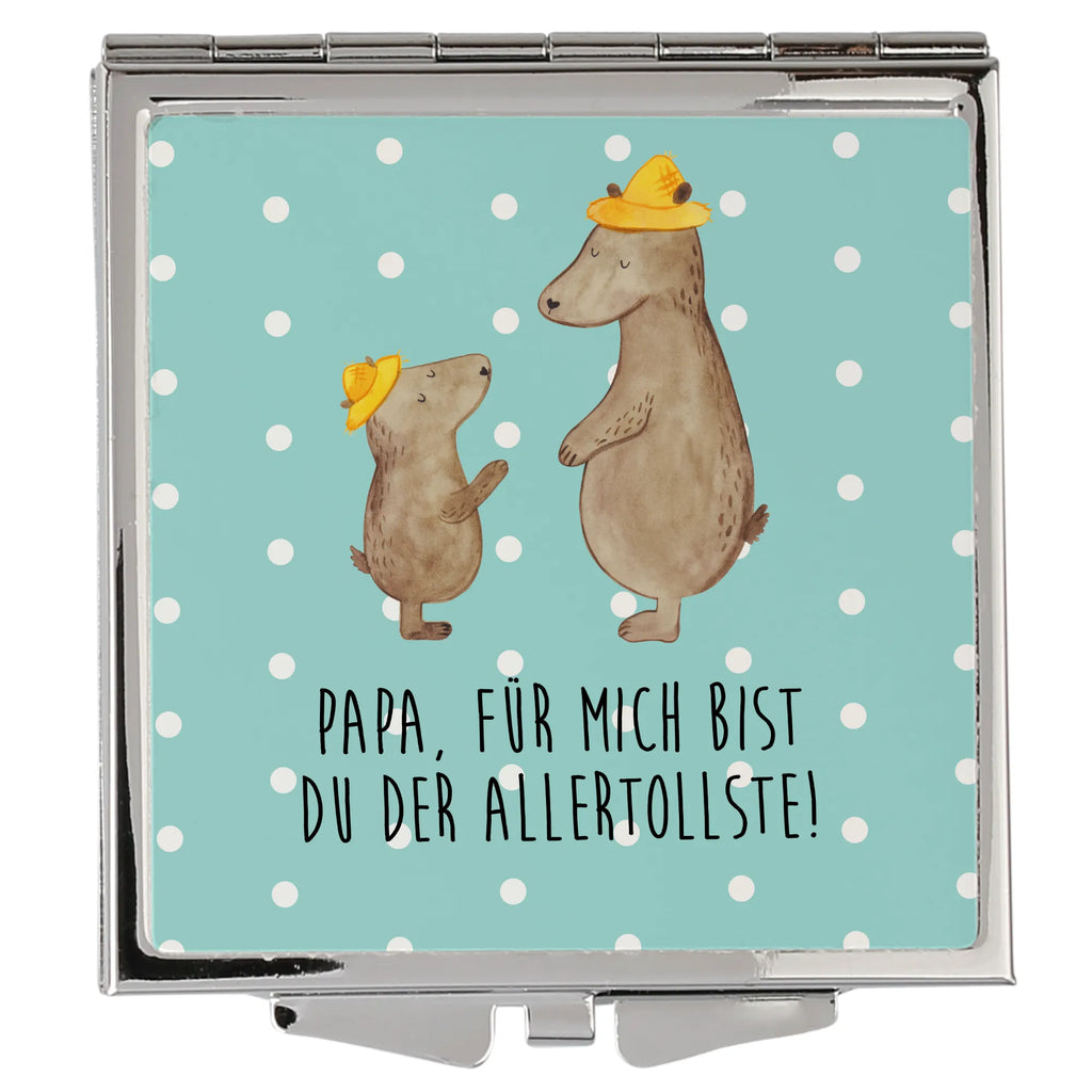 Handtaschenspiegel quadratisch Bären mit Hut Spiegel, Handtasche, Quadrat, silber, schminken, Schminkspiegel, Familie, Vatertag, Muttertag, Bruder, Schwester, Mama, Papa, Oma, Opa, Bär, Bären, Vater, Papi, Paps, Dad, Daddy, Lieblingsmensch, Sohn, Söhne, Kind, Kinder, Vater-Sohn, Family, Vorbild