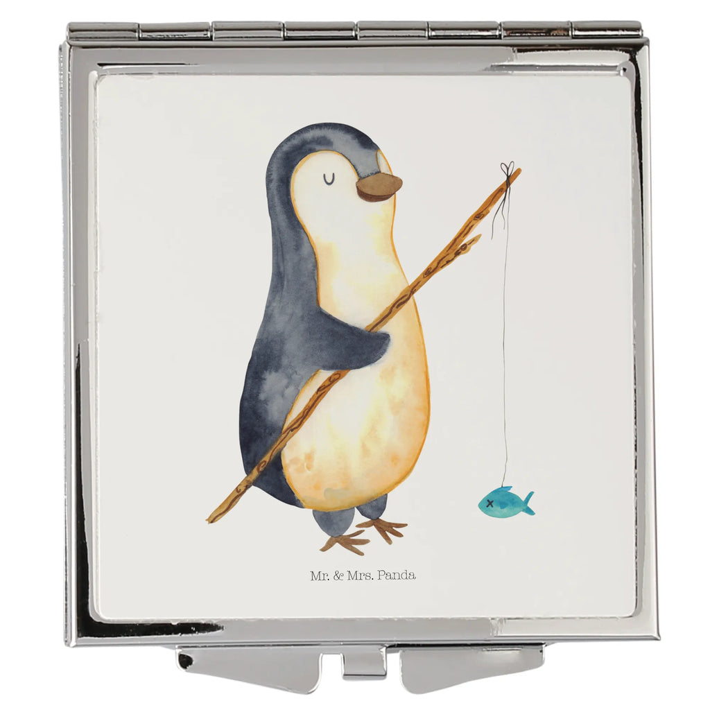 Handtaschenspiegel quadratisch Pinguin Angler Spiegel, Handtasche, Quadrat, silber, schminken, Schminkspiegel, Pinguin, Pinguine, Angeln, Angler, Tagträume, Hobby, Plan, Planer, Tagesplan, Neustart, Motivation, Geschenk, Freundinnen, Geschenkidee, Urlaub, Wochenende