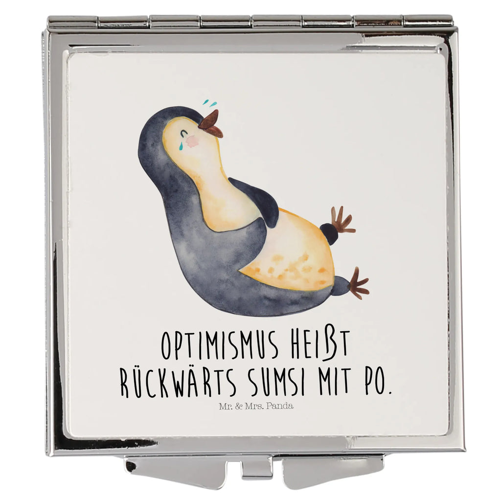 Handtaschenspiegel quadratisch Pinguin Lachen Spiegel, Handtasche, Quadrat, silber, schminken, Schminkspiegel, Pinguin, Pinguine, lustiger Spruch, Optimismus, Fröhlich, Lachen, Humor, Fröhlichkeit