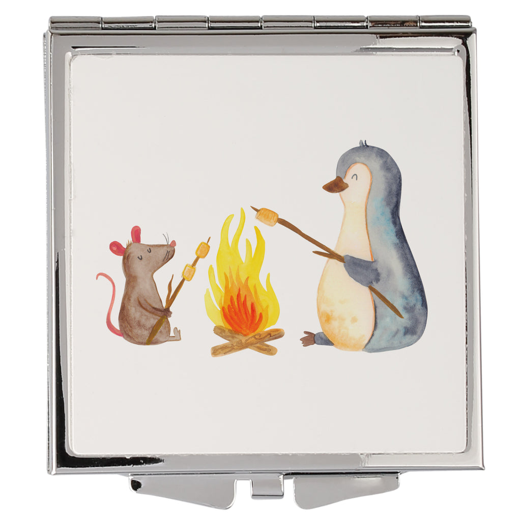 Handtaschenspiegel quadratisch Pinguin Lagerfeuer Spiegel, Handtasche, Quadrat, silber, schminken, Schminkspiegel, Pinguin, Maus, Pinguine, Lagerfeuer, Leben, Arbeit, Job, Motivation, Büro, Büroalltag, Lebensspruch, Lebensmotivation, Neustart, Liebe, grillen, Feuer, Marshmallows