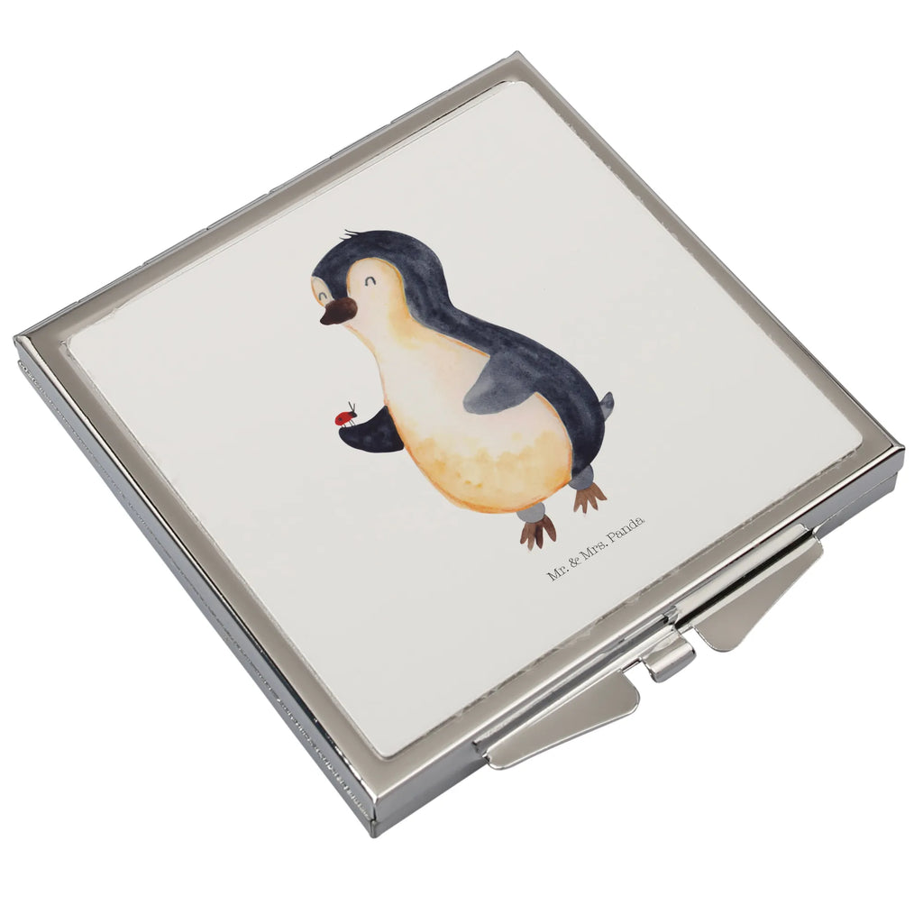 Handtaschenspiegel quadratisch Pinguin Marienkäfer Spiegel, Handtasche, Quadrat, silber, schminken, Schminkspiegel, Pinguin, Pinguine, Marienkäfer, Liebe, Wunder, Glück, Freude, Lebensfreude