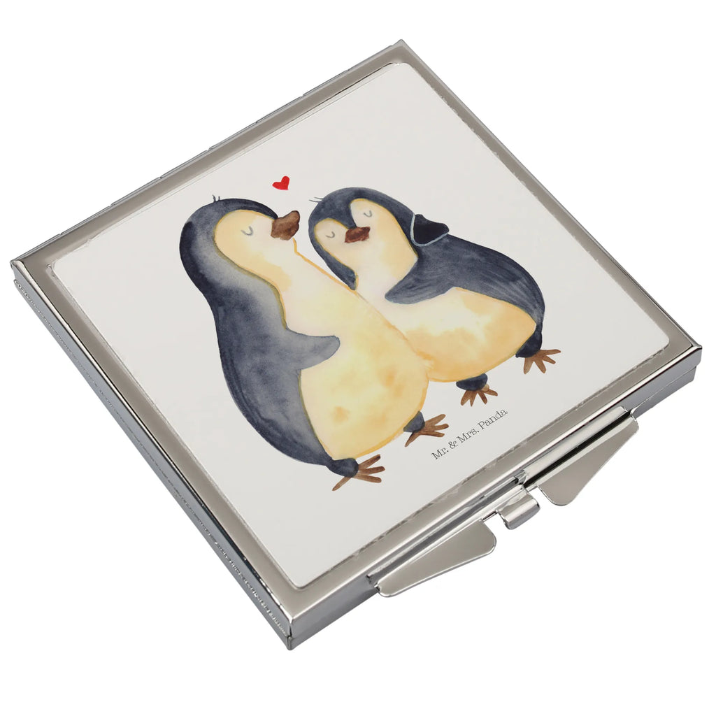 Handtaschenspiegel quadratisch Pinguin umarmen Spiegel, Handtasche, Quadrat, silber, schminken, Schminkspiegel, Pinguin, Liebe, Liebespaar, Liebesbeweis, Liebesgeschenk, Verlobung, Jahrestag, Hochzeitstag, Hochzeit, Hochzeitsgeschenk