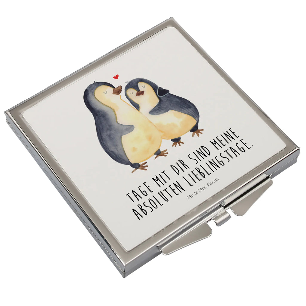 Handtaschenspiegel quadratisch Pinguin umarmen Spiegel, Handtasche, Quadrat, silber, schminken, Schminkspiegel, Pinguin, Liebe, Liebespaar, Liebesbeweis, Liebesgeschenk, Verlobung, Jahrestag, Hochzeitstag, Hochzeit, Hochzeitsgeschenk