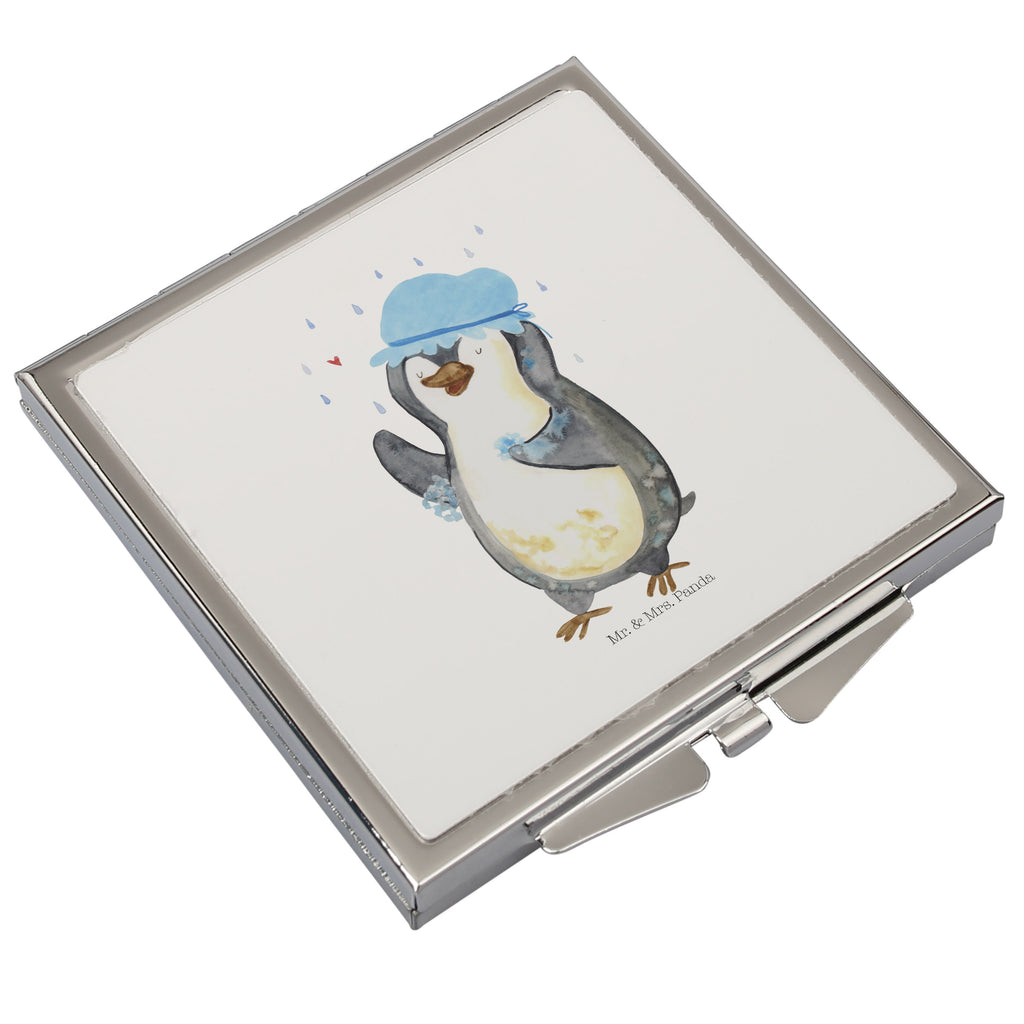 Handtaschenspiegel quadratisch Pinguin Duschen Spiegel, Handtasche, Quadrat, silber, schminken, Schminkspiegel, Pinguin, Pinguine, Dusche, duschen, Lebensmotto, Motivation, Neustart, Neuanfang, glücklich sein