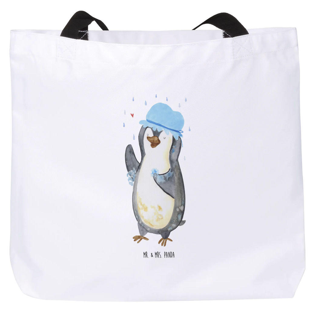 Shopper Pinguin duscht Beutel, Einkaufstasche, Tasche, Strandtasche, Einkaufsbeutel, Shopper, Schultasche, Freizeittasche, Tragebeutel, Schulbeutel, Alltagstasche, Pinguin, Pinguine, Dusche, duschen, Lebensmotto, Motivation, Neustart, Neuanfang, glücklich sein