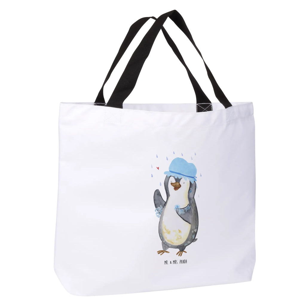 Shopper Pinguin duscht Beutel, Einkaufstasche, Tasche, Strandtasche, Einkaufsbeutel, Shopper, Schultasche, Freizeittasche, Tragebeutel, Schulbeutel, Alltagstasche, Pinguin, Pinguine, Dusche, duschen, Lebensmotto, Motivation, Neustart, Neuanfang, glücklich sein