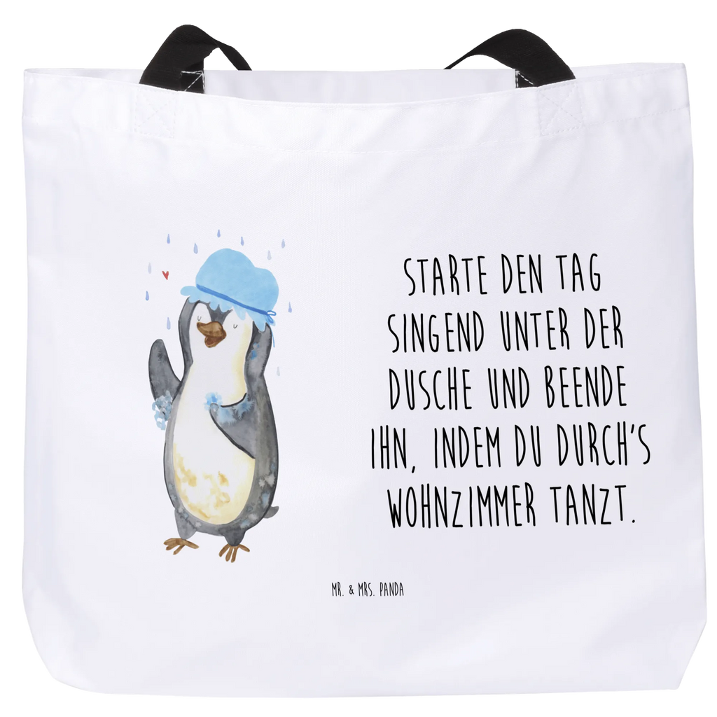 Shopper Pinguin duscht Beutel, Einkaufstasche, Tasche, Strandtasche, Einkaufsbeutel, Shopper, Schultasche, Freizeittasche, Tragebeutel, Schulbeutel, Alltagstasche, Pinguin, Pinguine, Dusche, duschen, Lebensmotto, Motivation, Neustart, Neuanfang, glücklich sein