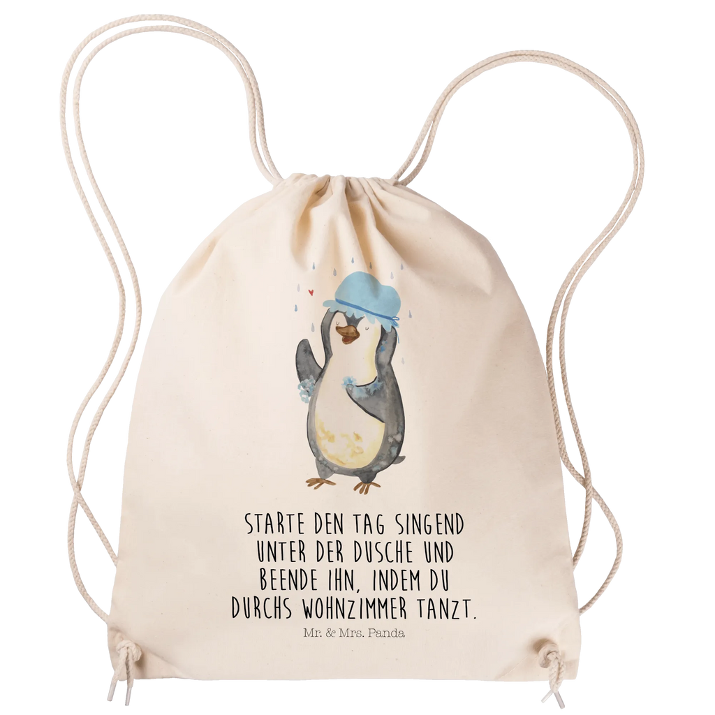 Sportbeutel Pinguin duscht Sportbeutel, Turnbeutel, Beutel, Sporttasche, Tasche, Stoffbeutel, Sportbeutel Kinder, Gymsack, Beutel Rucksack, Kleine Sporttasche, Sportzubehör, Turnbeutel Baumwolle, Pinguin, Pinguine, Dusche, duschen, Lebensmotto, Motivation, Neustart, Neuanfang, glücklich sein