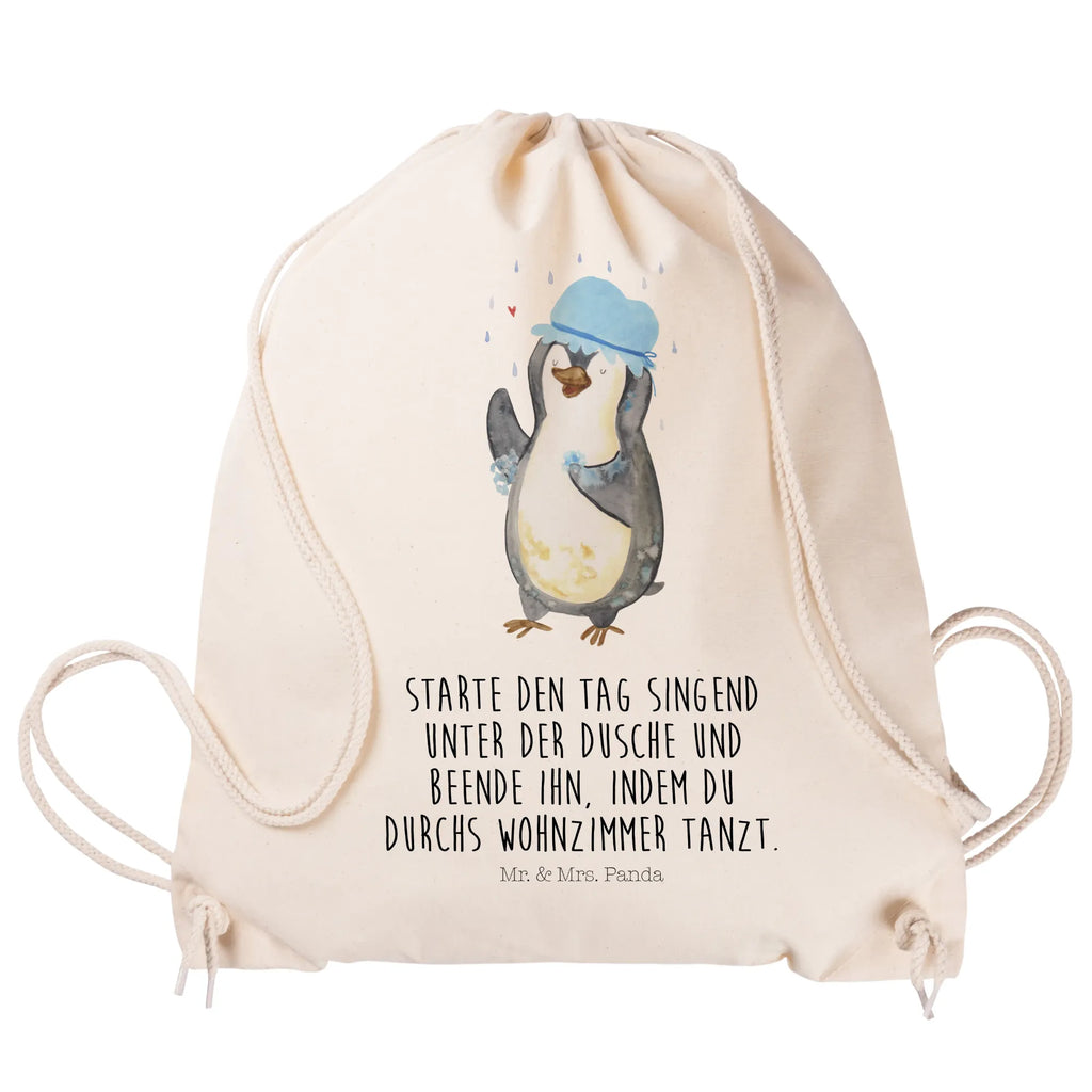 Sportbeutel Pinguin duscht Sportbeutel, Turnbeutel, Beutel, Sporttasche, Tasche, Stoffbeutel, Sportbeutel Kinder, Gymsack, Beutel Rucksack, Kleine Sporttasche, Sportzubehör, Turnbeutel Baumwolle, Pinguin, Pinguine, Dusche, duschen, Lebensmotto, Motivation, Neustart, Neuanfang, glücklich sein