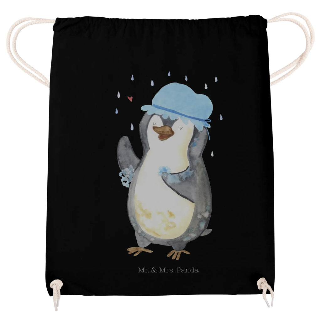 Sportbeutel Pinguin duscht Sportbeutel, Turnbeutel, Beutel, Sporttasche, Tasche, Stoffbeutel, Sportbeutel Kinder, Gymsack, Beutel Rucksack, Kleine Sporttasche, Sportzubehör, Turnbeutel Baumwolle, Pinguin, Pinguine, Dusche, duschen, Lebensmotto, Motivation, Neustart, Neuanfang, glücklich sein