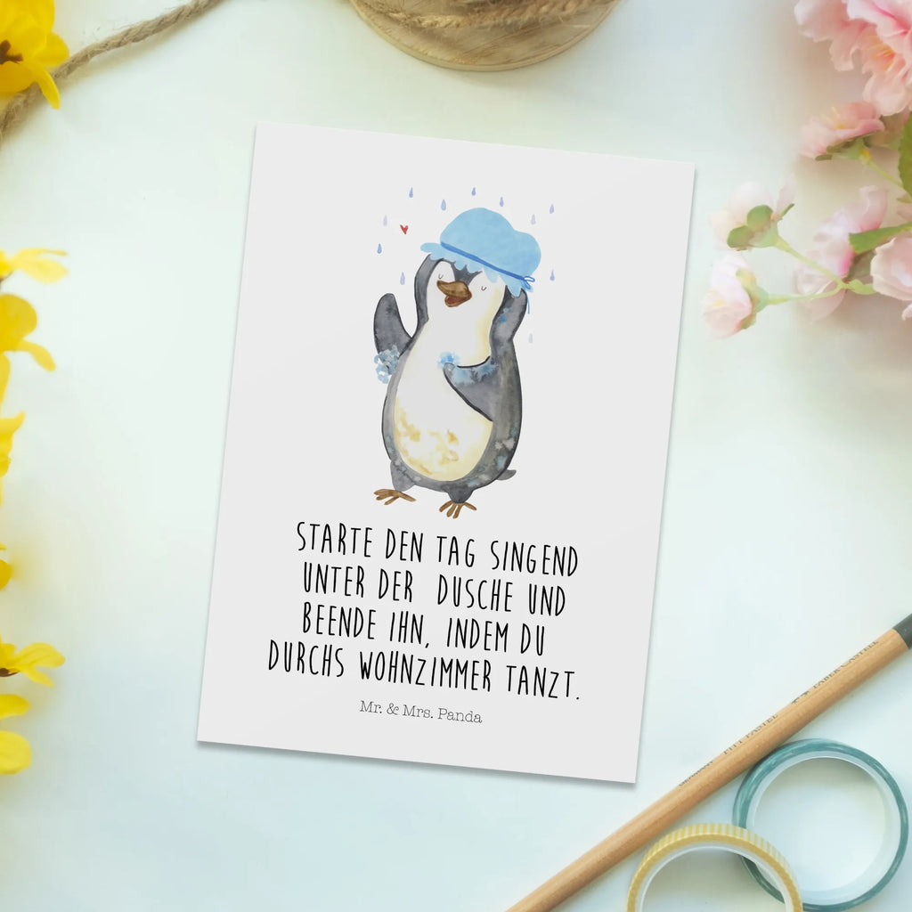 Postkarte Pinguin Duschen Postkarte, Karte, Geschenkkarte, Grußkarte, Einladung, Ansichtskarte, Geburtstagskarte, Einladungskarte, Dankeskarte, Ansichtskarten, Einladung Geburtstag, Einladungskarten Geburtstag, Pinguin, Pinguine, Dusche, duschen, Lebensmotto, Motivation, Neustart, Neuanfang, glücklich sein