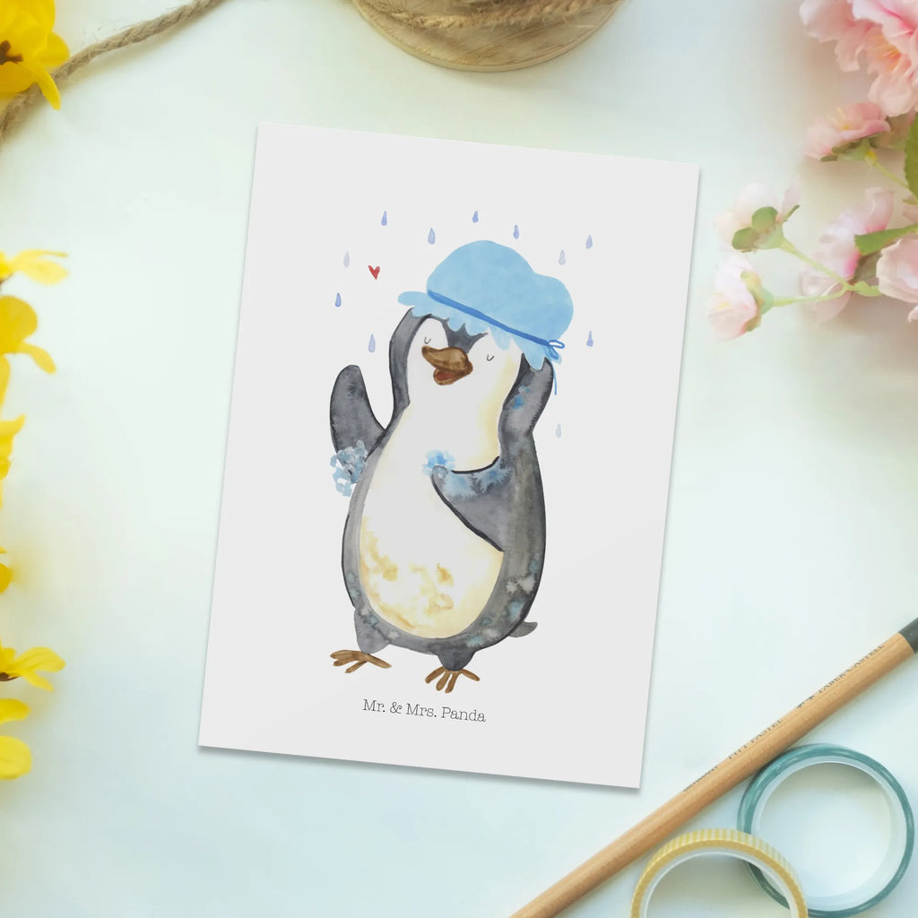 Postkarte Pinguin Duschen Postkarte, Karte, Geschenkkarte, Grußkarte, Einladung, Ansichtskarte, Geburtstagskarte, Einladungskarte, Dankeskarte, Ansichtskarten, Einladung Geburtstag, Einladungskarten Geburtstag, Pinguin, Pinguine, Dusche, duschen, Lebensmotto, Motivation, Neustart, Neuanfang, glücklich sein