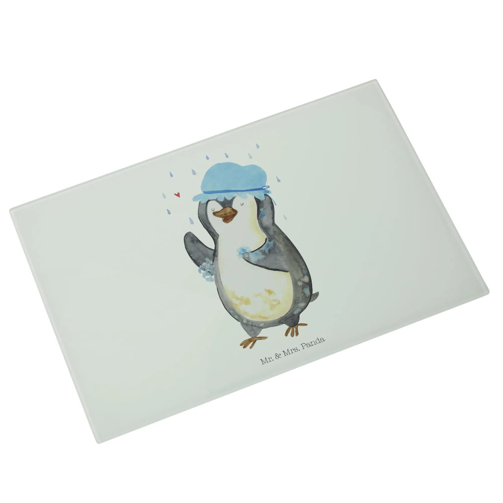 Glasschneidebrett Pinguin Duschen Glasschneidebrett, Schneidebrett, Frühstücksbrett, Küche, Pinguin, Pinguine, Dusche, duschen, Lebensmotto, Motivation, Neustart, Neuanfang, glücklich sein