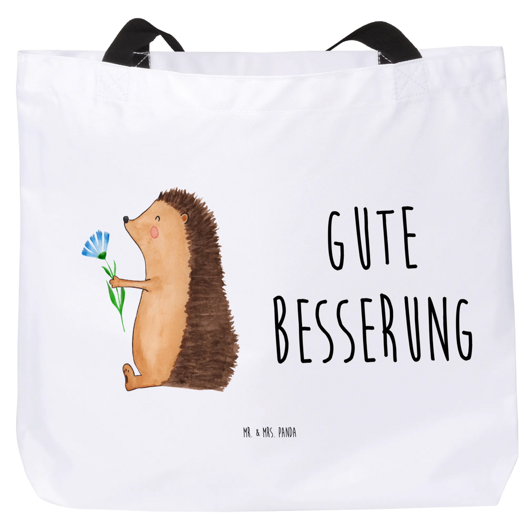 Shopper Igel mit Blume Beutel, Einkaufstasche, Tasche, Strandtasche, Einkaufsbeutel, Shopper, Schultasche, Freizeittasche, Tragebeutel, Schulbeutel, Alltagstasche, Tiermotive, Gute Laune, lustige Sprüche, Tiere, Igel, Gute Besserung, Genesungswünsche, Krankheit, Krankenhaus, krank, Besuch