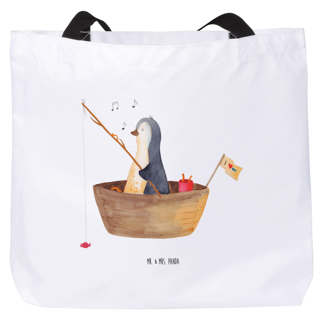 Shopper Pinguin Angelboot Beutel, Einkaufstasche, Tasche, Strandtasche, Einkaufsbeutel, Shopper, Schultasche, Freizeittasche, Tragebeutel, Schulbeutel, Alltagstasche, Pinguin, Pinguine, Angeln, Boot, Angelboot, Lebenslust, Leben, genießen, Motivation, Neustart, Neuanfang, Trennung, Scheidung, Geschenkidee Liebeskummer