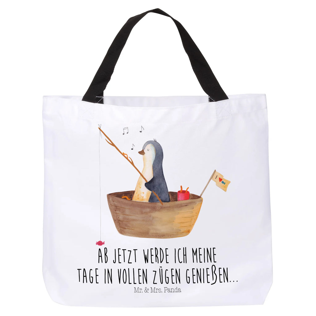 Shopper Pinguin Angelboot Beutel, Einkaufstasche, Tasche, Strandtasche, Einkaufsbeutel, Shopper, Schultasche, Freizeittasche, Tragebeutel, Schulbeutel, Alltagstasche, Pinguin, Pinguine, Angeln, Boot, Angelboot, Lebenslust, Leben, genießen, Motivation, Neustart, Neuanfang, Trennung, Scheidung, Geschenkidee Liebeskummer