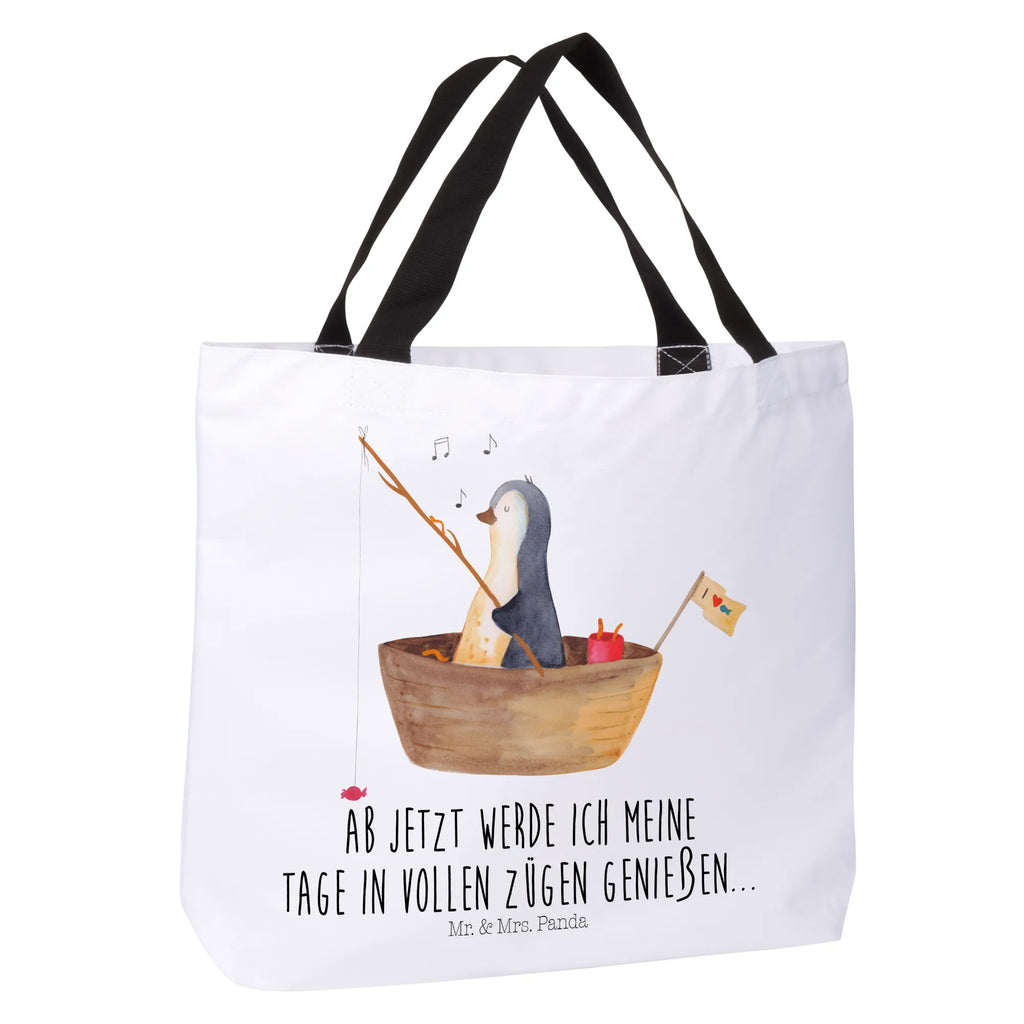 Shopper Pinguin Angelboot Beutel, Einkaufstasche, Tasche, Strandtasche, Einkaufsbeutel, Shopper, Schultasche, Freizeittasche, Tragebeutel, Schulbeutel, Alltagstasche, Pinguin, Pinguine, Angeln, Boot, Angelboot, Lebenslust, Leben, genießen, Motivation, Neustart, Neuanfang, Trennung, Scheidung, Geschenkidee Liebeskummer