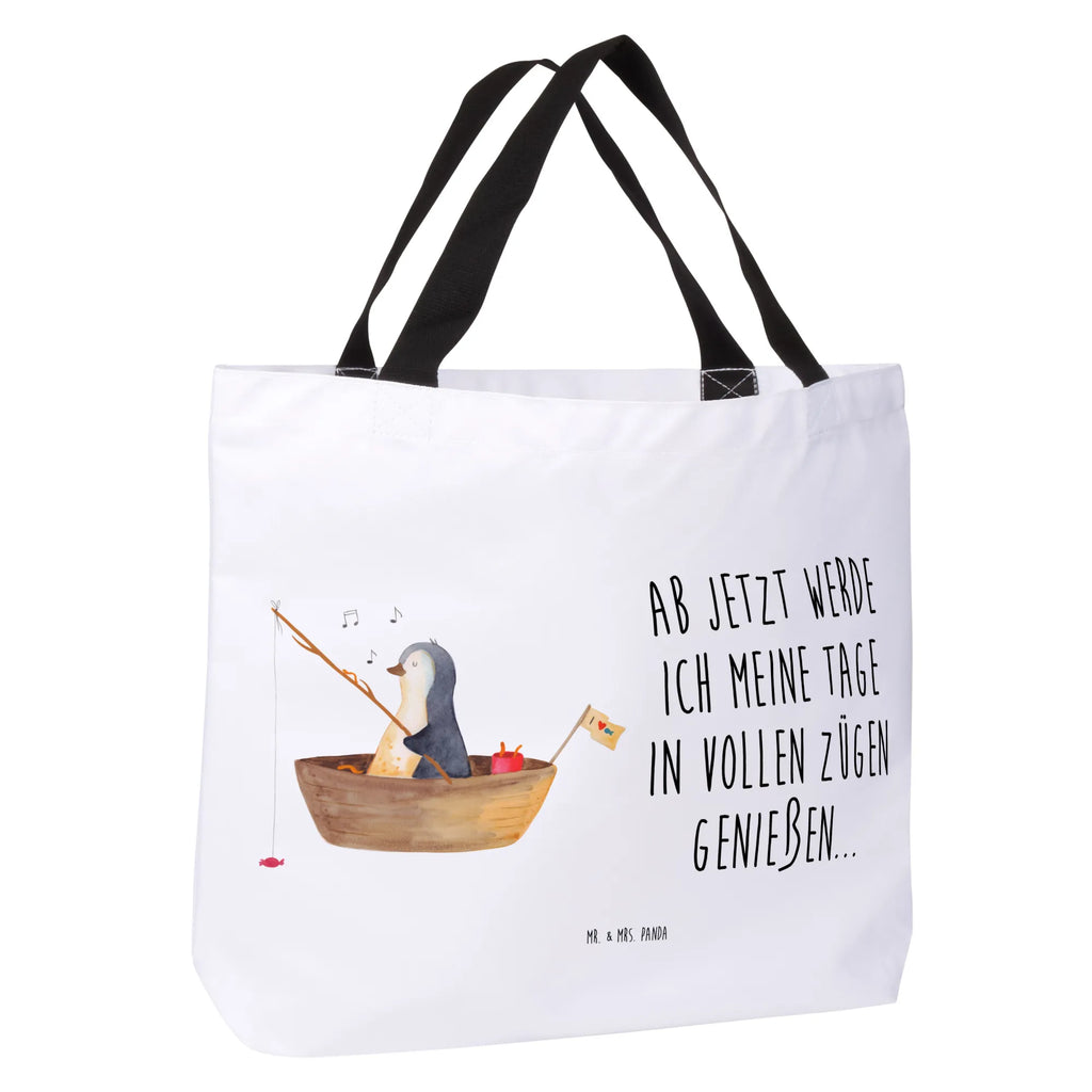 Shopper Pinguin Angelboot Beutel, Einkaufstasche, Tasche, Strandtasche, Einkaufsbeutel, Shopper, Schultasche, Freizeittasche, Tragebeutel, Schulbeutel, Alltagstasche, Pinguin, Pinguine, Angeln, Boot, Angelboot, Lebenslust, Leben, genießen, Motivation, Neustart, Neuanfang, Trennung, Scheidung, Geschenkidee Liebeskummer