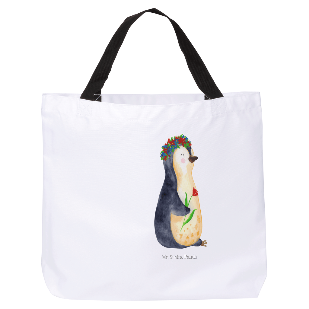 Shopper Pinguin Blumen Beutel, Einkaufstasche, Tasche, Strandtasche, Einkaufsbeutel, Shopper, Schultasche, Freizeittasche, Tragebeutel, Schulbeutel, Alltagstasche, Pinguin, Pinguine, Blumenkranz, Universum, Leben, Wünsche, Ziele, Lebensziele, Motivation, Lebenslust, Liebeskummer, Geschenkidee