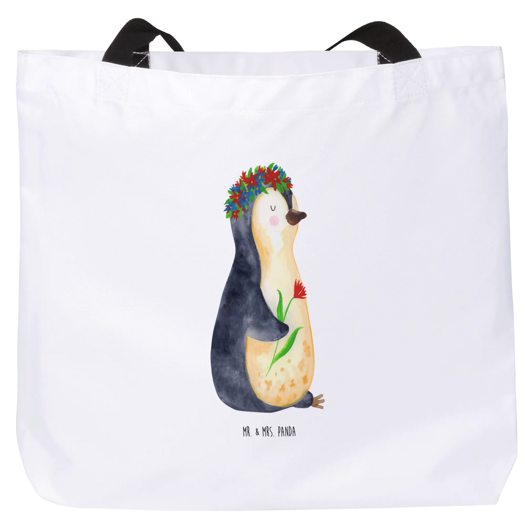 Shopper Pinguin Blumen Beutel, Einkaufstasche, Tasche, Strandtasche, Einkaufsbeutel, Shopper, Schultasche, Freizeittasche, Tragebeutel, Schulbeutel, Alltagstasche, Pinguin, Pinguine, Blumenkranz, Universum, Leben, Wünsche, Ziele, Lebensziele, Motivation, Lebenslust, Liebeskummer, Geschenkidee