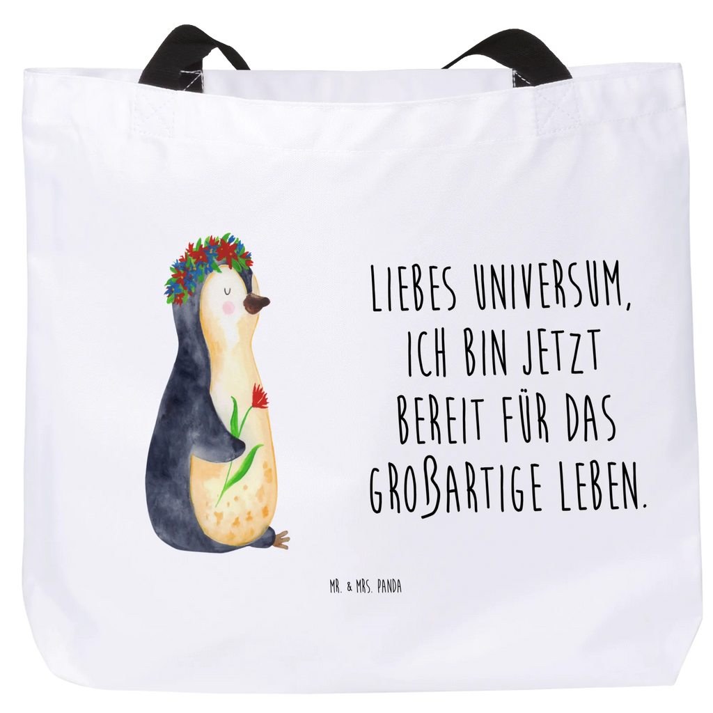 Shopper Pinguin Blumen Beutel, Einkaufstasche, Tasche, Strandtasche, Einkaufsbeutel, Shopper, Schultasche, Freizeittasche, Tragebeutel, Schulbeutel, Alltagstasche, Pinguin, Pinguine, Blumenkranz, Universum, Leben, Wünsche, Ziele, Lebensziele, Motivation, Lebenslust, Liebeskummer, Geschenkidee