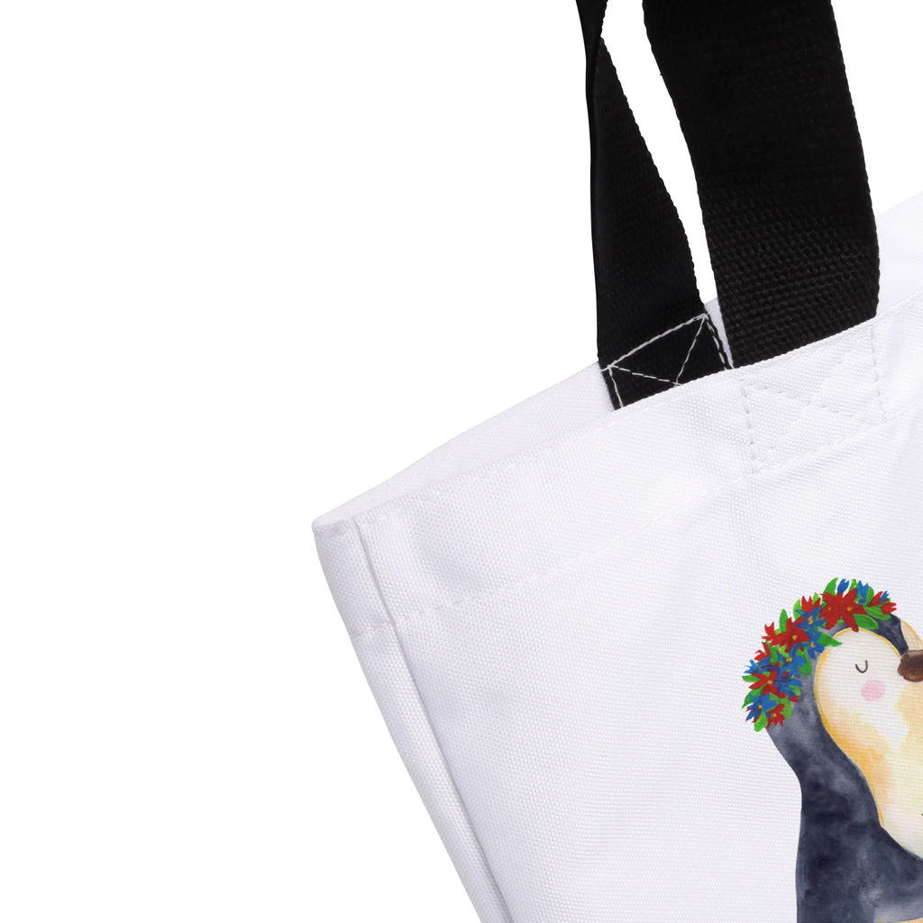 Shopper Pinguin Blumen Beutel, Einkaufstasche, Tasche, Strandtasche, Einkaufsbeutel, Shopper, Schultasche, Freizeittasche, Tragebeutel, Schulbeutel, Alltagstasche, Pinguin, Pinguine, Blumenkranz, Universum, Leben, Wünsche, Ziele, Lebensziele, Motivation, Lebenslust, Liebeskummer, Geschenkidee