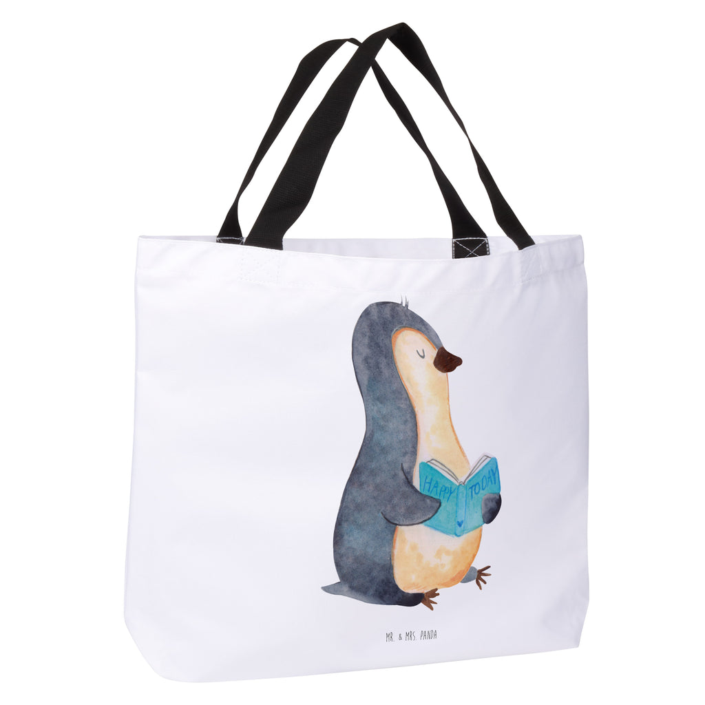 Shopper Pinguin Buch Beutel, Einkaufstasche, Tasche, Strandtasche, Einkaufsbeutel, Shopper, Schultasche, Freizeittasche, Tragebeutel, Schulbeutel, Alltagstasche, Pinguin, Pinguine, Buch, Lesen, Bücherwurm, Nichtstun, Faulenzen, Ferien, Urlaub, Freizeit