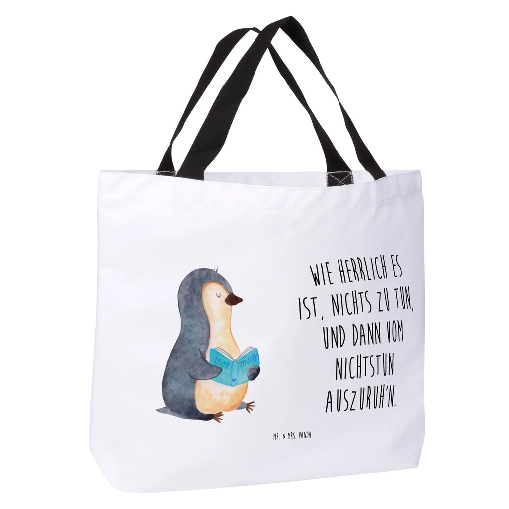 Shopper Pinguin Buch Beutel, Einkaufstasche, Tasche, Strandtasche, Einkaufsbeutel, Shopper, Schultasche, Freizeittasche, Tragebeutel, Schulbeutel, Alltagstasche, Pinguin, Pinguine, Buch, Lesen, Bücherwurm, Nichtstun, Faulenzen, Ferien, Urlaub, Freizeit