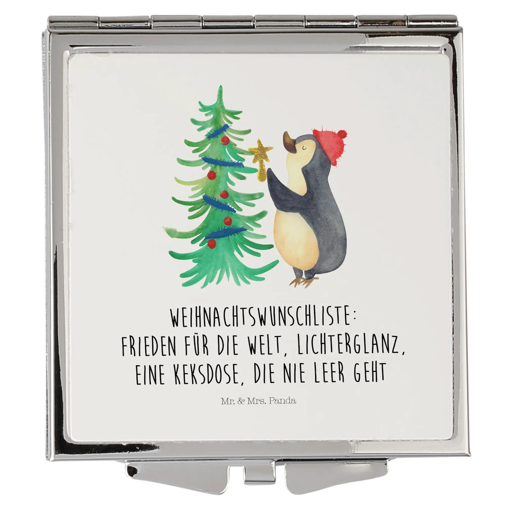 Handtaschenspiegel quadratisch Pinguin Weihnachtsbaum Spiegel, Handtasche, Quadrat, silber, schminken, Schminkspiegel, Winter, Weihnachten, Weihnachtsdeko, Nikolaus, Advent, Heiligabend, Wintermotiv, Pinguin