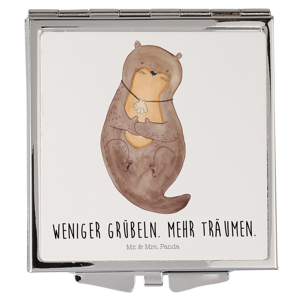 Handtaschenspiegel quadratisch Otter Muschel Spiegel, Handtasche, Quadrat, silber, schminken, Schminkspiegel, Otter, Fischotter, Seeotter, Otterliebe, grübeln, träumen, Motivation, Tagträumen, Büro