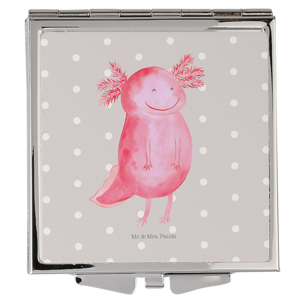 Handtaschenspiegel quadratisch Axolotl Glücklich Spiegel, Handtasche, Quadrat, silber, schminken, Schminkspiegel, Axolotl, Molch, Axolot, Schwanzlurch, Lurch, Lurche, Motivation, gute Laune