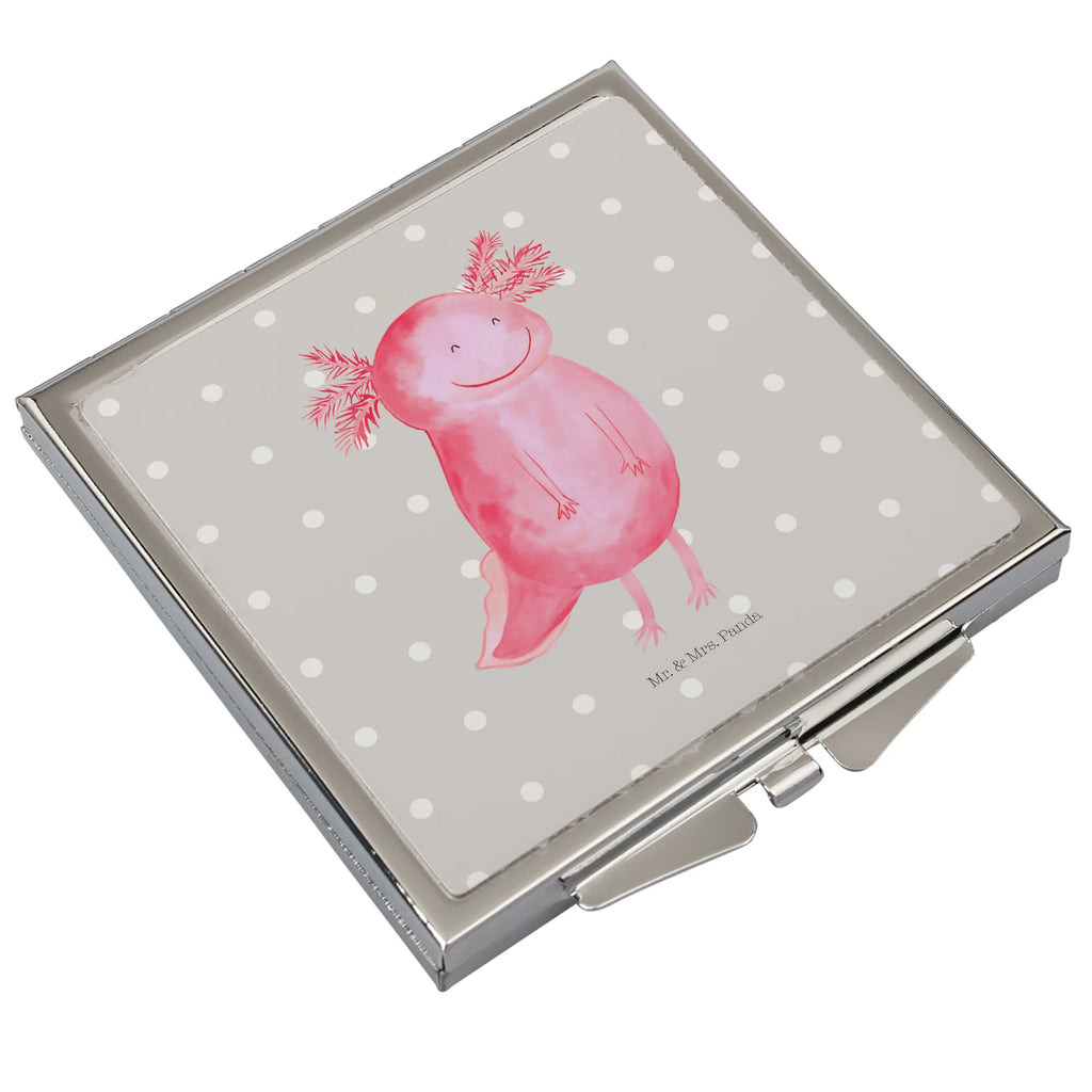 Handtaschenspiegel quadratisch Axolotl Glücklich Spiegel, Handtasche, Quadrat, silber, schminken, Schminkspiegel, Axolotl, Molch, Axolot, Schwanzlurch, Lurch, Lurche, Motivation, gute Laune