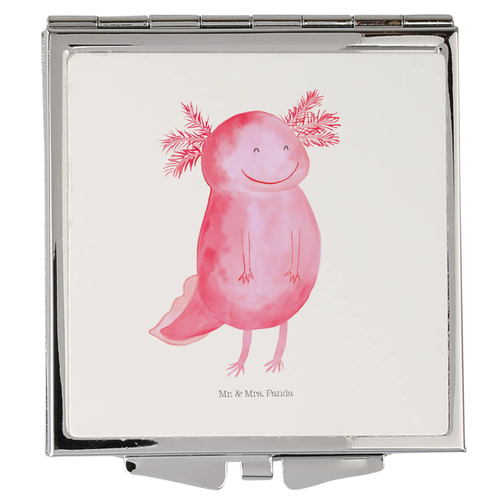 Handtaschenspiegel quadratisch Axolotl Glücklich Spiegel, Handtasche, Quadrat, silber, schminken, Schminkspiegel, Axolotl, Molch, Axolot, Schwanzlurch, Lurch, Lurche, Motivation, gute Laune