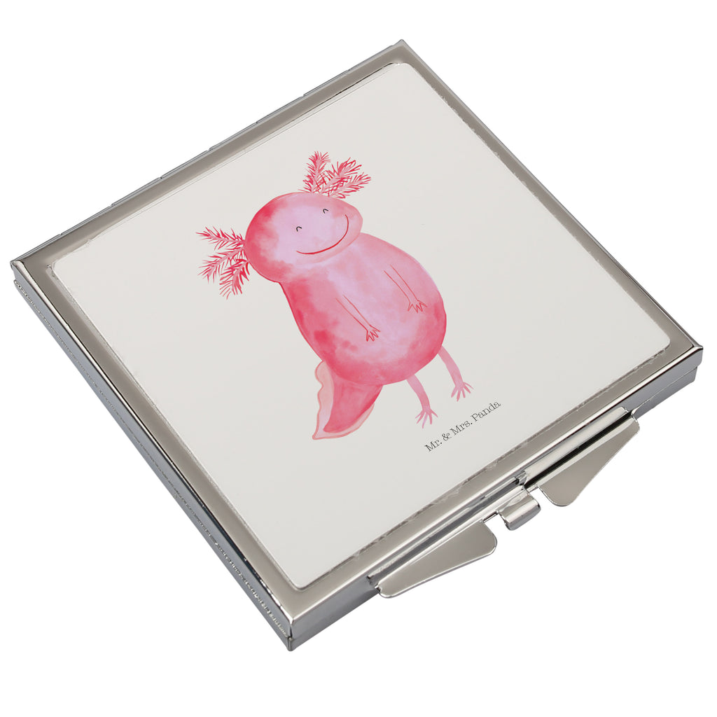 Handtaschenspiegel quadratisch Axolotl Glücklich Spiegel, Handtasche, Quadrat, silber, schminken, Schminkspiegel, Axolotl, Molch, Axolot, Schwanzlurch, Lurch, Lurche, Motivation, gute Laune