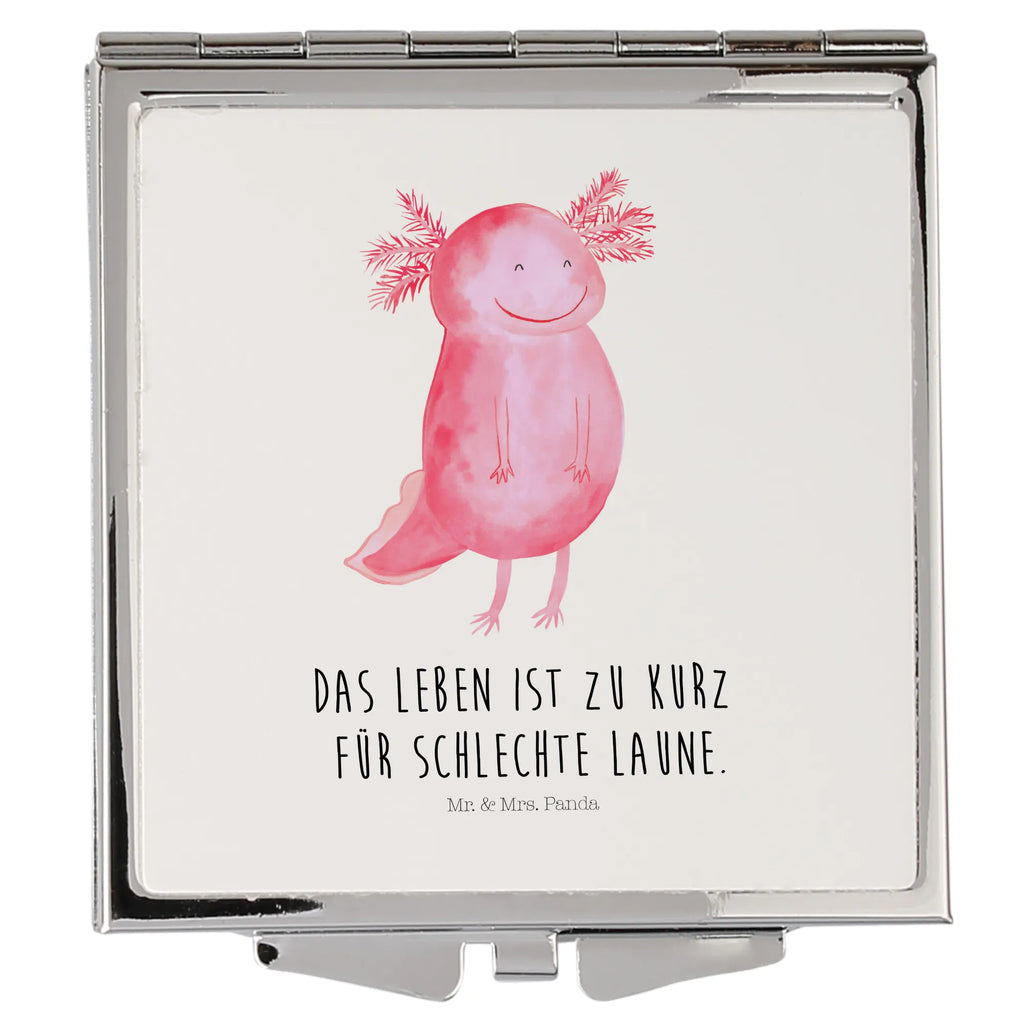 Handtaschenspiegel quadratisch Axolotl Glücklich Spiegel, Handtasche, Quadrat, silber, schminken, Schminkspiegel, Axolotl, Molch, Axolot, Schwanzlurch, Lurch, Lurche, Motivation, gute Laune