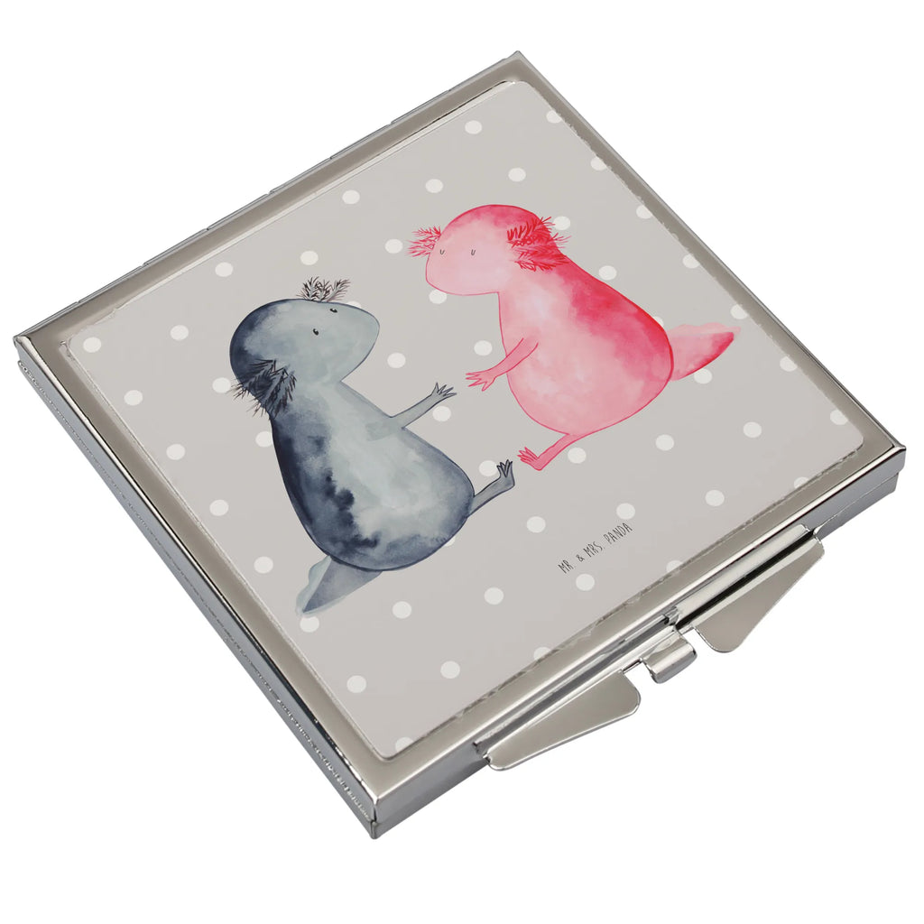 Handtaschenspiegel quadratisch Axolotl Liebe Spiegel, Handtasche, Quadrat, silber, schminken, Schminkspiegel, Axolotl, Molch, Axolot, Schwanzlurch, Lurch, Lurche, Liebe, große Liebe, Liebesbeweis, Freund, Verlobter, Ehemann, Jahrestag, Valentinstag