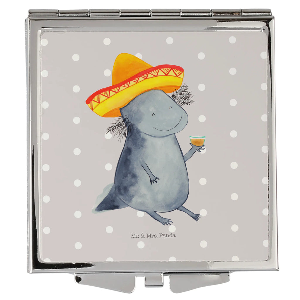 Handtaschenspiegel quadratisch Axolotl Tequila Spiegel, Handtasche, Quadrat, silber, schminken, Schminkspiegel, Axolotl, Molch, Mexico, Mexiko, Sombrero, Zitrone, Tequila, Motivation, Spruch, Schwanzlurch, Lurch, Lurche, Axolot, Feuerdrache, Feuersalamander