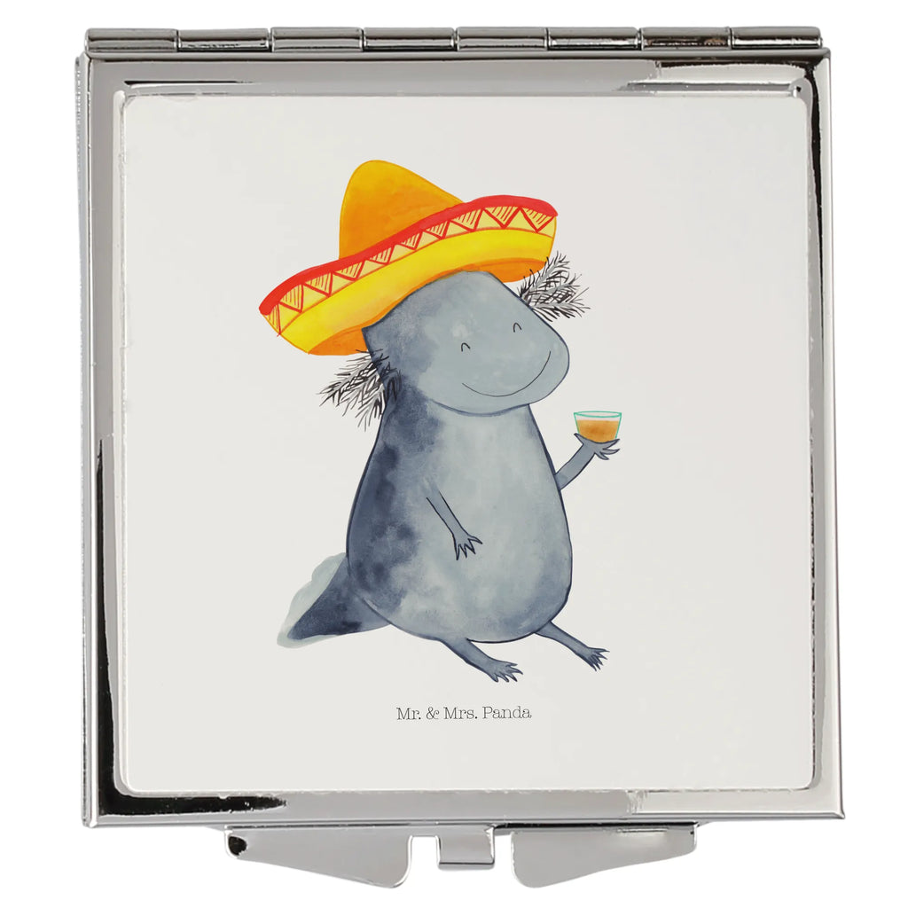 Handtaschenspiegel quadratisch Axolotl Tequila Spiegel, Handtasche, Quadrat, silber, schminken, Schminkspiegel, Axolotl, Molch, Mexico, Mexiko, Sombrero, Zitrone, Tequila, Motivation, Spruch, Schwanzlurch, Lurch, Lurche, Axolot, Feuerdrache, Feuersalamander