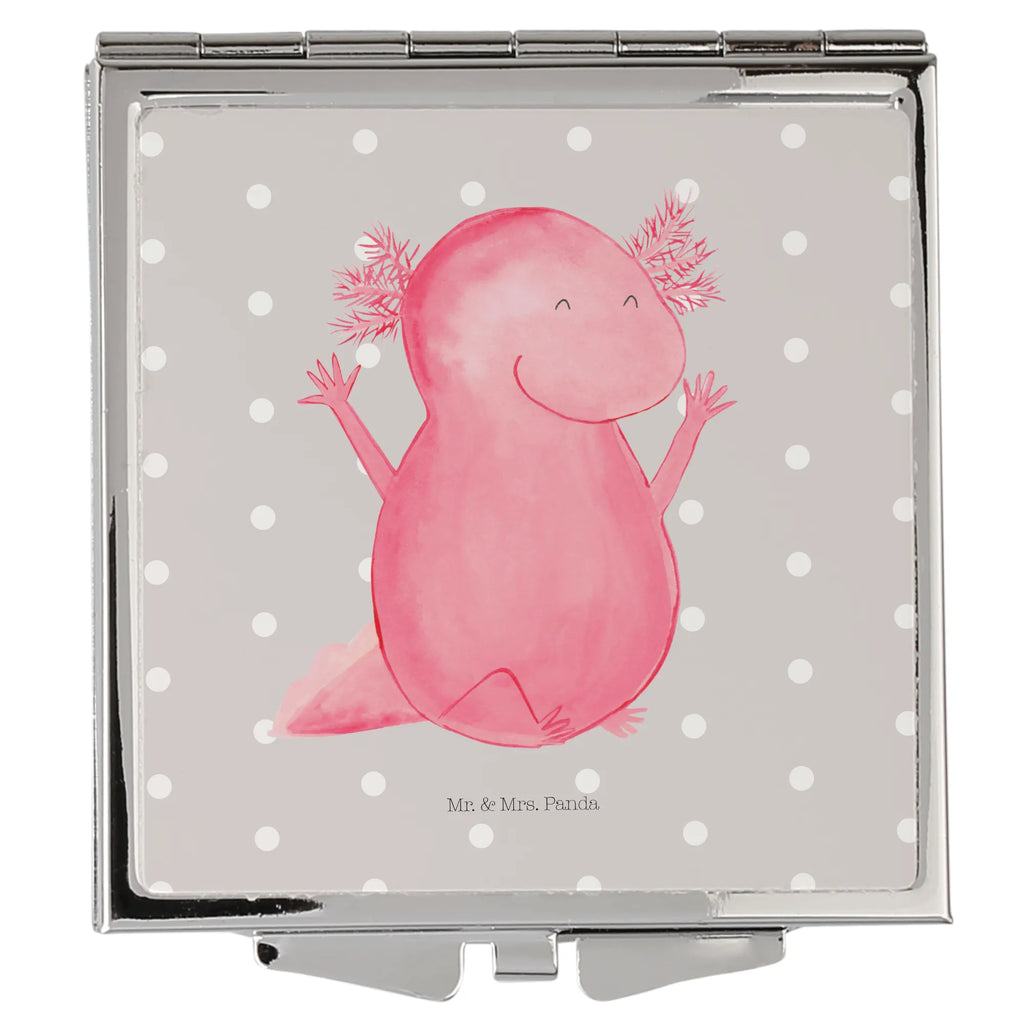 Handtaschenspiegel quadratisch Axolotl Hurra Spiegel, Handtasche, Quadrat, silber, schminken, Schminkspiegel, Axolotl, Molch, Axolot, Schwanzlurch, Lurch, Lurche, fröhlich, Spaß, Freude, Motivation, Zufriedenheit