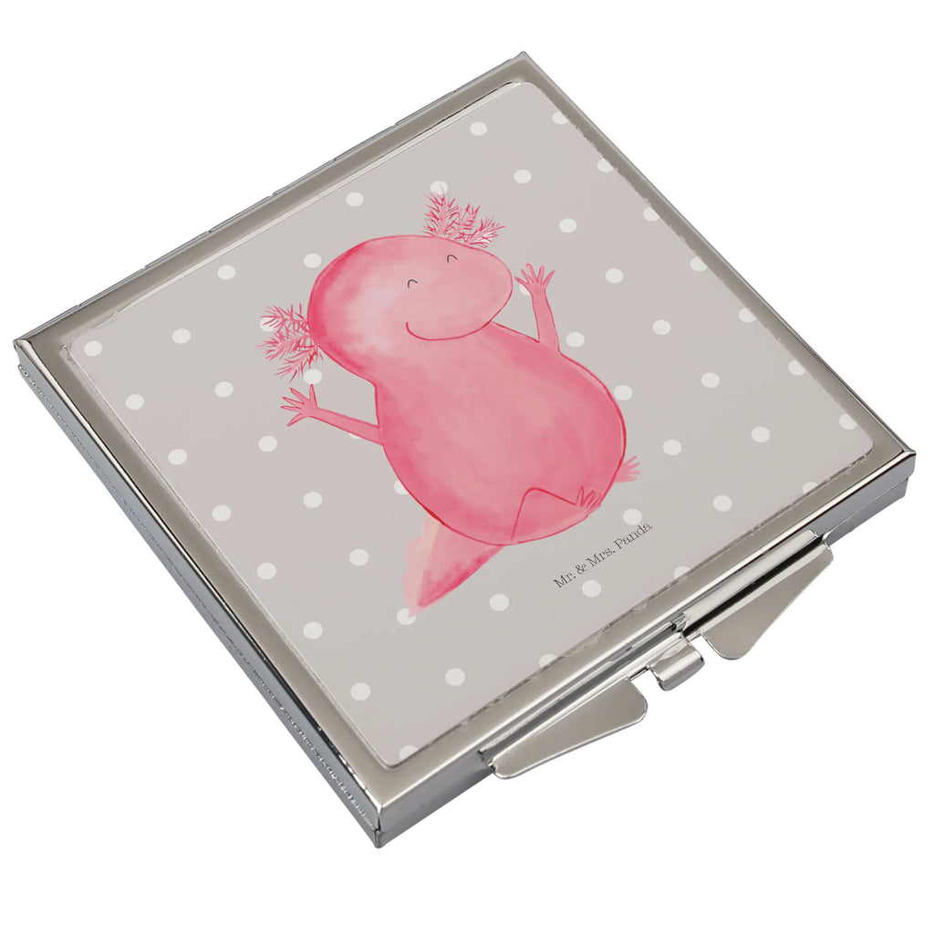 Handtaschenspiegel quadratisch Axolotl Hurra Spiegel, Handtasche, Quadrat, silber, schminken, Schminkspiegel, Axolotl, Molch, Axolot, Schwanzlurch, Lurch, Lurche, fröhlich, Spaß, Freude, Motivation, Zufriedenheit