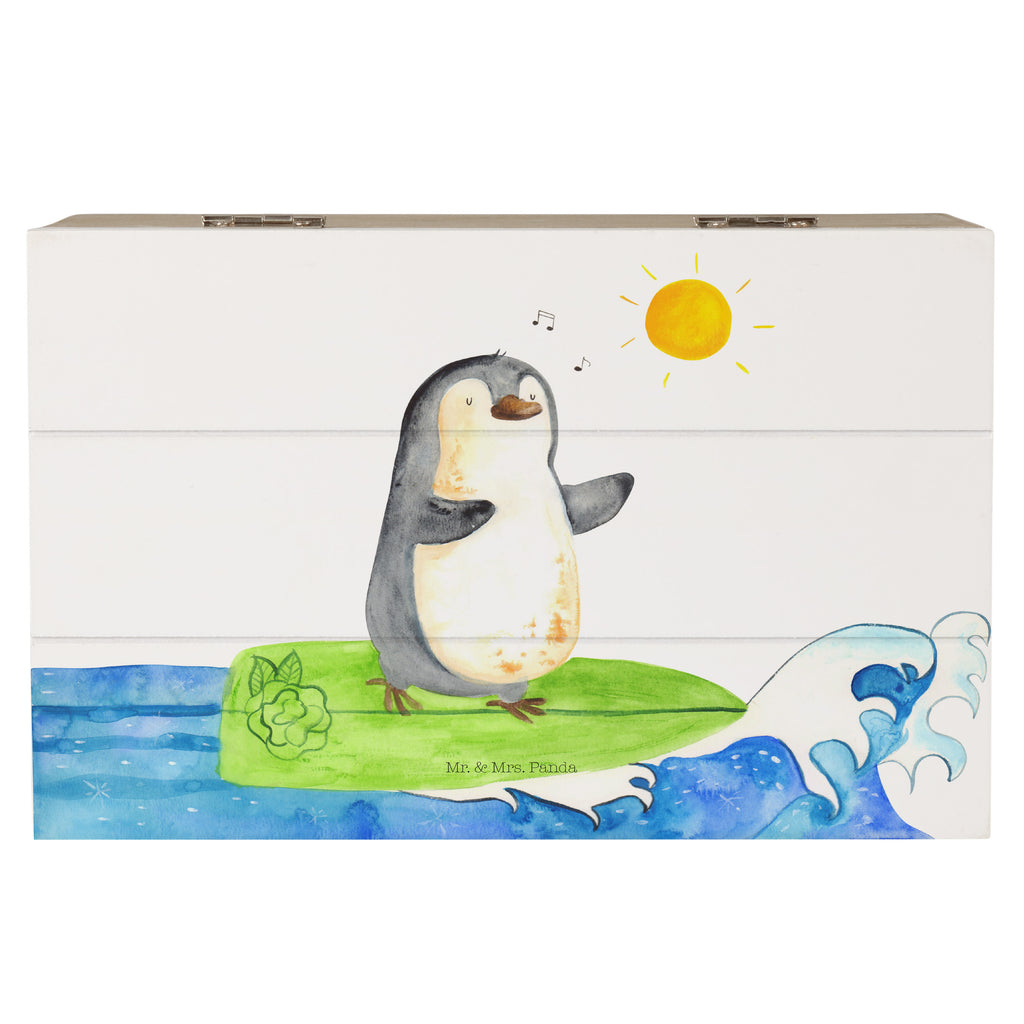 Holzkiste Pinguin Surfer Holzkiste, Kiste, Schatzkiste, Truhe, Schatulle, XXL, Erinnerungsbox, Erinnerungskiste, Dekokiste, Aufbewahrungsbox, Geschenkbox, Geschenkdose, Pinguin, Pinguine, surfen, Surfer, Hawaii, Urlaub, Wellen, Wellen reiten, Portugal