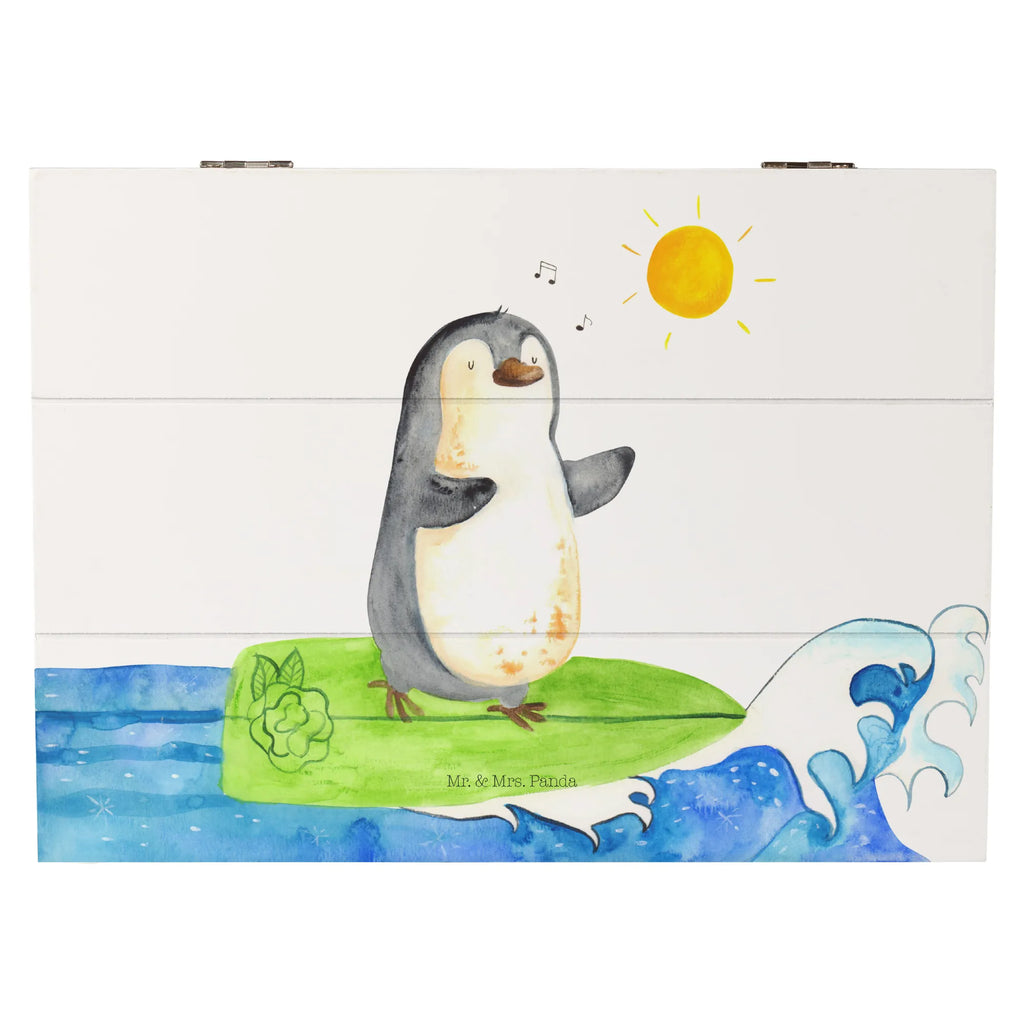 Holzkiste Pinguin Surfer Holzkiste, Kiste, Schatzkiste, Truhe, Schatulle, XXL, Erinnerungsbox, Erinnerungskiste, Dekokiste, Aufbewahrungsbox, Geschenkbox, Geschenkdose, Pinguin, Pinguine, surfen, Surfer, Hawaii, Urlaub, Wellen, Wellen reiten, Portugal