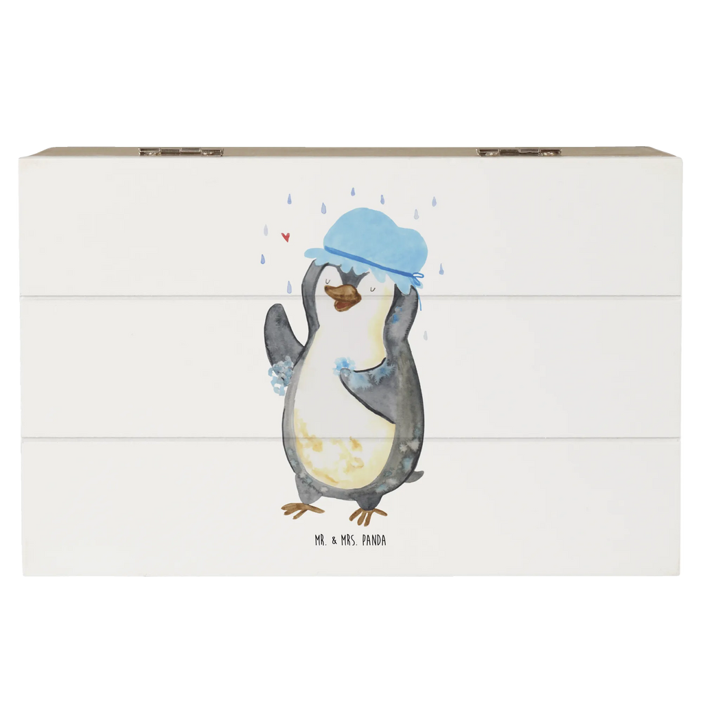 Holzkiste Pinguin Duschen Holzkiste, Kiste, Schatzkiste, Truhe, Schatulle, XXL, Erinnerungsbox, Erinnerungskiste, Dekokiste, Aufbewahrungsbox, Geschenkbox, Geschenkdose, Pinguin, Pinguine, Dusche, duschen, Lebensmotto, Motivation, Neustart, Neuanfang, glücklich sein