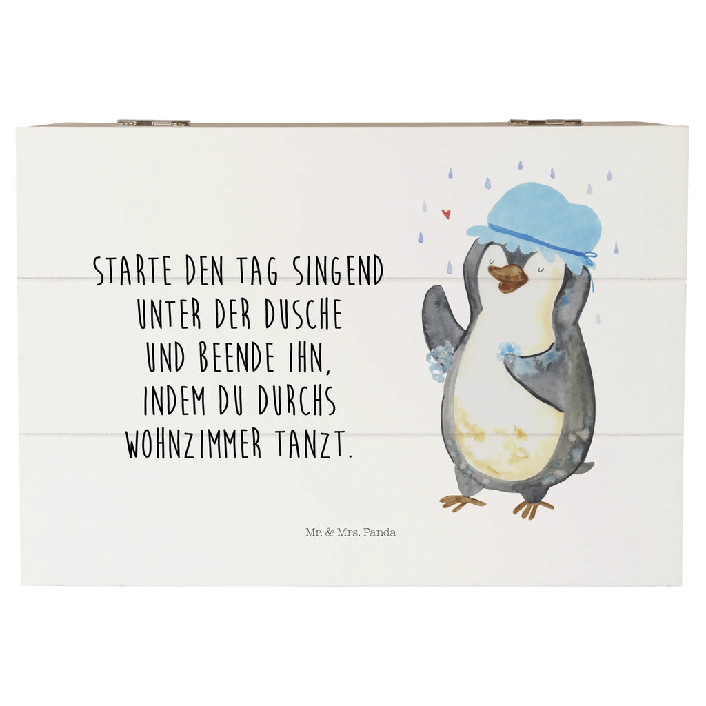 Holzkiste Pinguin Duschen Holzkiste, Kiste, Schatzkiste, Truhe, Schatulle, XXL, Erinnerungsbox, Erinnerungskiste, Dekokiste, Aufbewahrungsbox, Geschenkbox, Geschenkdose, Pinguin, Pinguine, Dusche, duschen, Lebensmotto, Motivation, Neustart, Neuanfang, glücklich sein