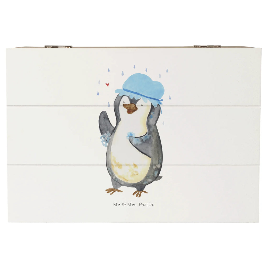 Holzkiste Pinguin Duschen Holzkiste, Kiste, Schatzkiste, Truhe, Schatulle, XXL, Erinnerungsbox, Erinnerungskiste, Dekokiste, Aufbewahrungsbox, Geschenkbox, Geschenkdose, Pinguin, Pinguine, Dusche, duschen, Lebensmotto, Motivation, Neustart, Neuanfang, glücklich sein