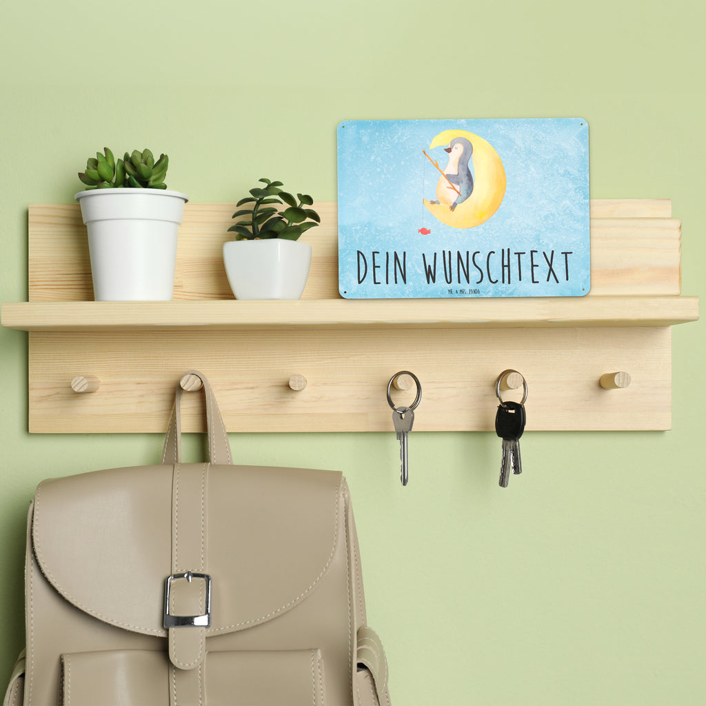 Personalisiertes Blechschild Pinguin Mond Blechschild, Metallschild, Geschenk Schild, Schild, Magnet-Metall-Schild, Deko Schild, Wandschild, Wand-Dekoration, Türschild, Pinguin, Pinguine, Spruch, schlafen, Nachtruhe, Einschlafen, Schlafzimmer, Schlafstörungen, Gästezimmer