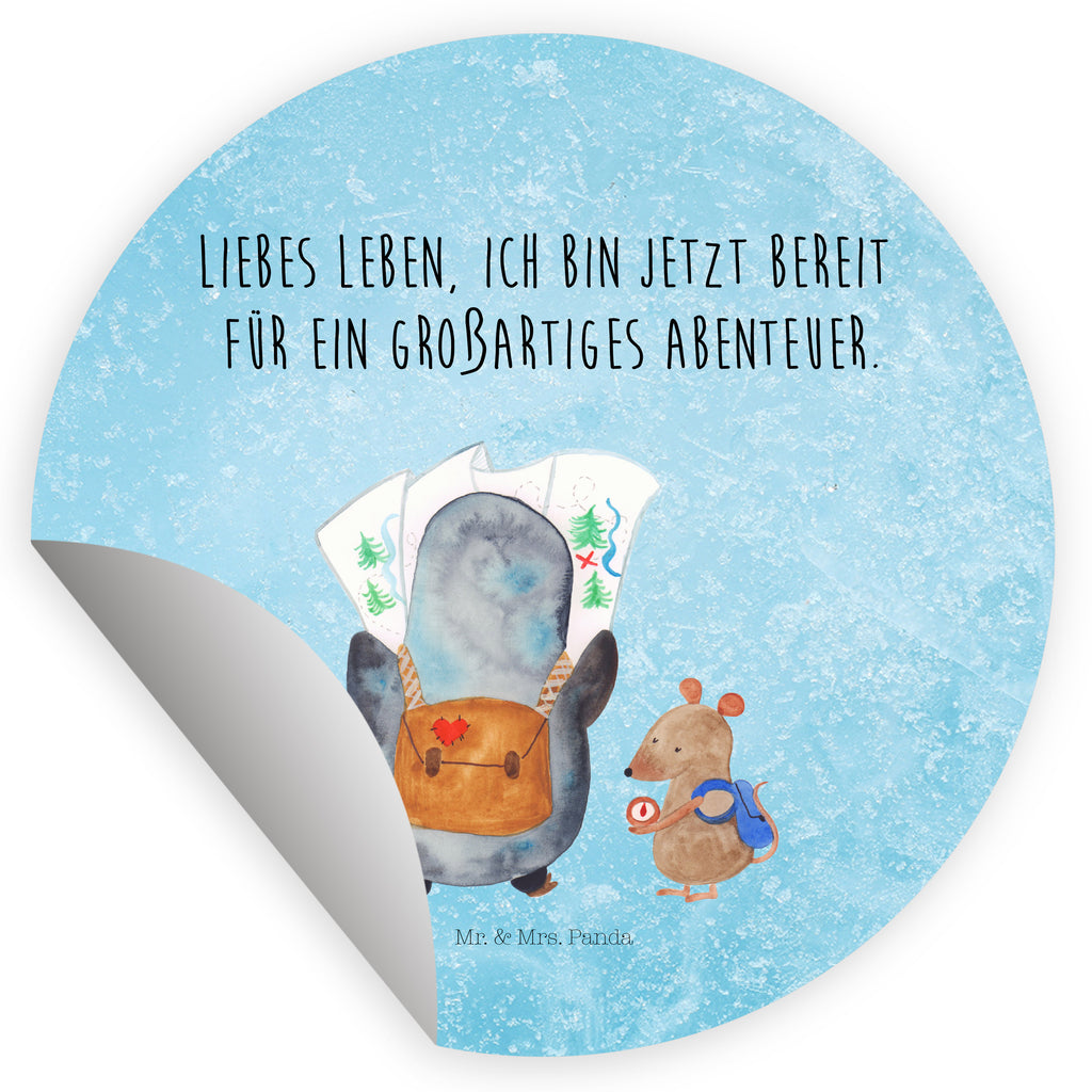 Rund Aufkleber Pinguin & Maus Wanderer Sticker, Aufkleber, Etikett, Pinguin, Pinguine, Abenteurer, Abenteuer, Roadtrip, Ausflug, Wanderlust, wandern