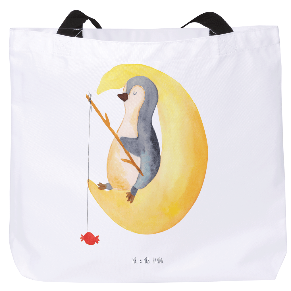 Shopper Pinguin Mond Beutel, Einkaufstasche, Tasche, Strandtasche, Einkaufsbeutel, Shopper, Schultasche, Freizeittasche, Tragebeutel, Schulbeutel, Alltagstasche, Pinguin, Pinguine, Spruch, schlafen, Nachtruhe, Einschlafen, Schlafzimmer, Schlafstörungen, Gästezimmer