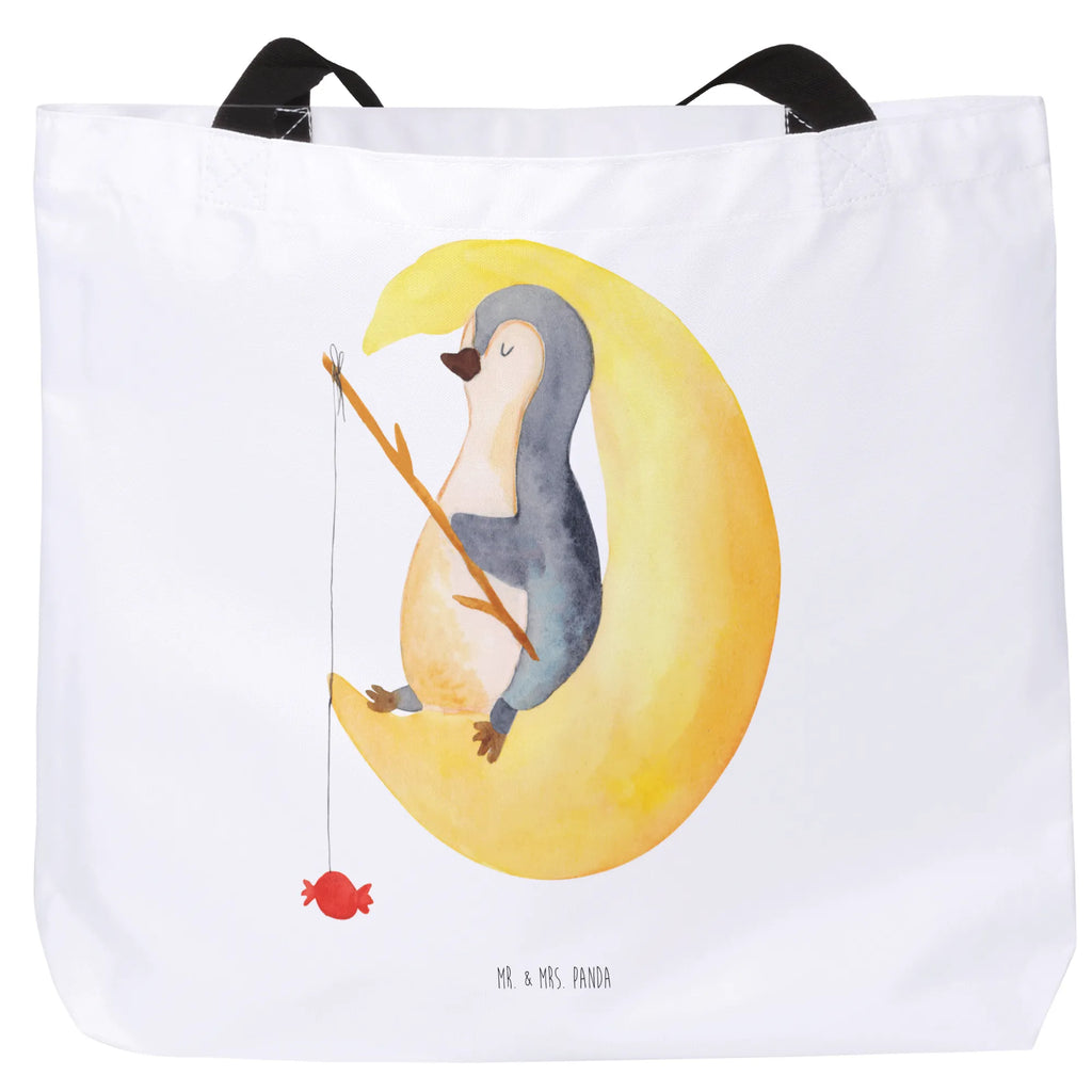 Shopper Pinguin Mond Beutel, Einkaufstasche, Tasche, Strandtasche, Einkaufsbeutel, Shopper, Schultasche, Freizeittasche, Tragebeutel, Schulbeutel, Alltagstasche, Pinguin, Pinguine, Spruch, schlafen, Nachtruhe, Einschlafen, Schlafzimmer, Schlafstörungen, Gästezimmer