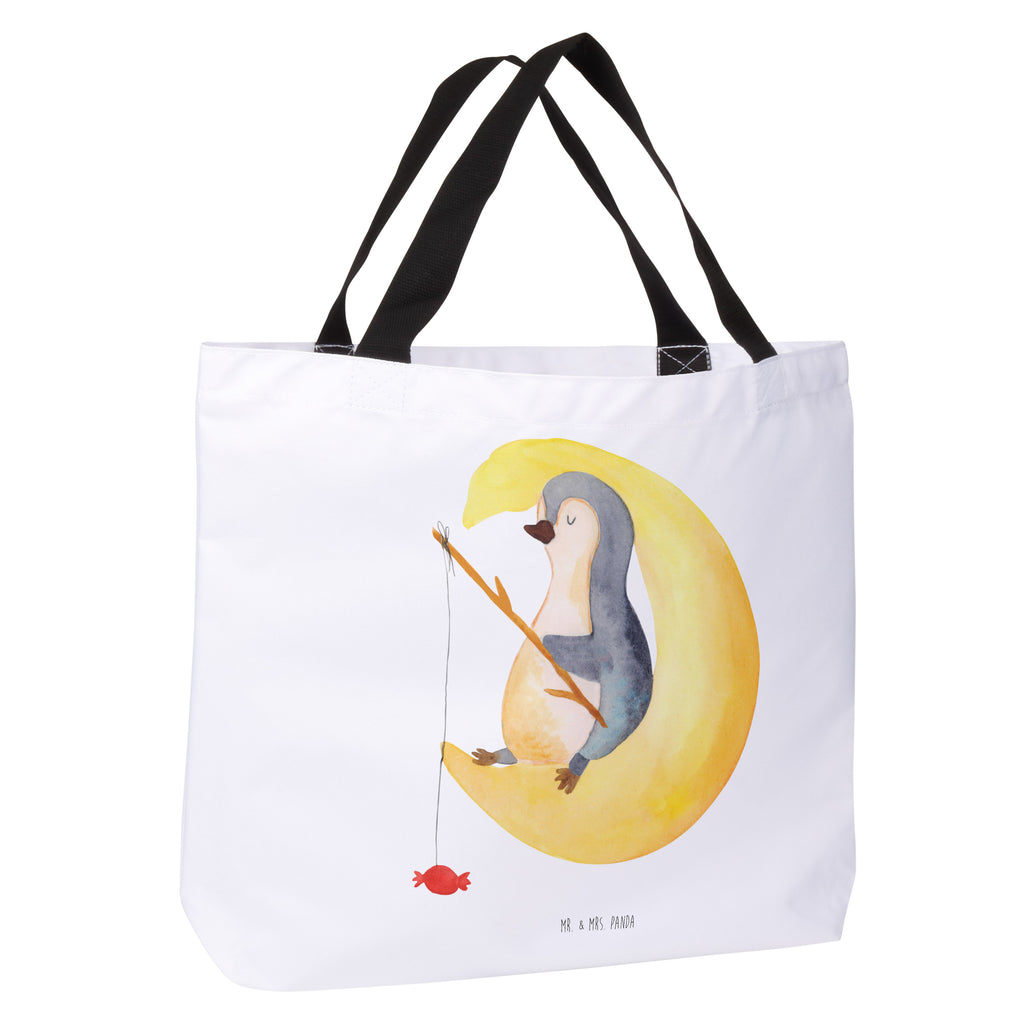 Shopper Pinguin Mond Beutel, Einkaufstasche, Tasche, Strandtasche, Einkaufsbeutel, Shopper, Schultasche, Freizeittasche, Tragebeutel, Schulbeutel, Alltagstasche, Pinguin, Pinguine, Spruch, schlafen, Nachtruhe, Einschlafen, Schlafzimmer, Schlafstörungen, Gästezimmer